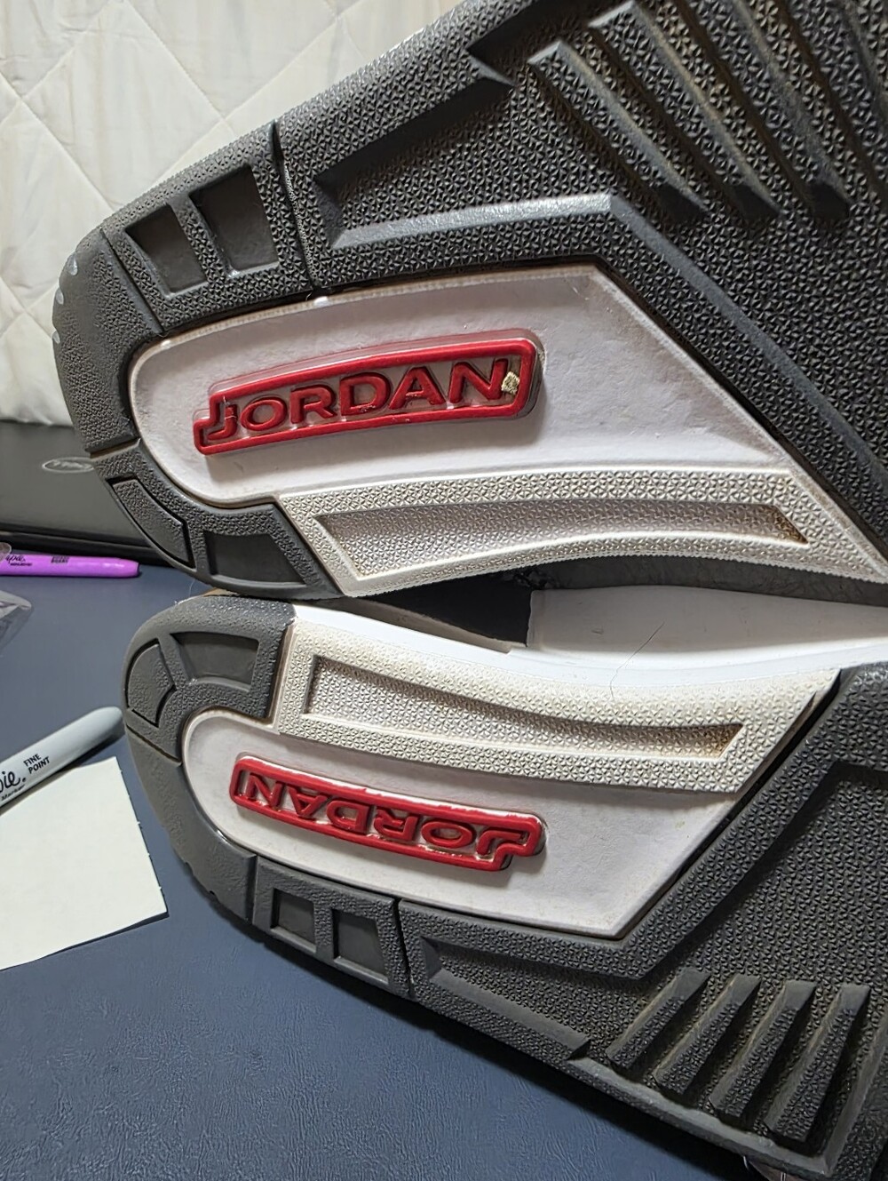 Air Jordan 3 "Cool Grey", Size 10m Suede Sneakers with Red Jumpman - Picture 5 of 7